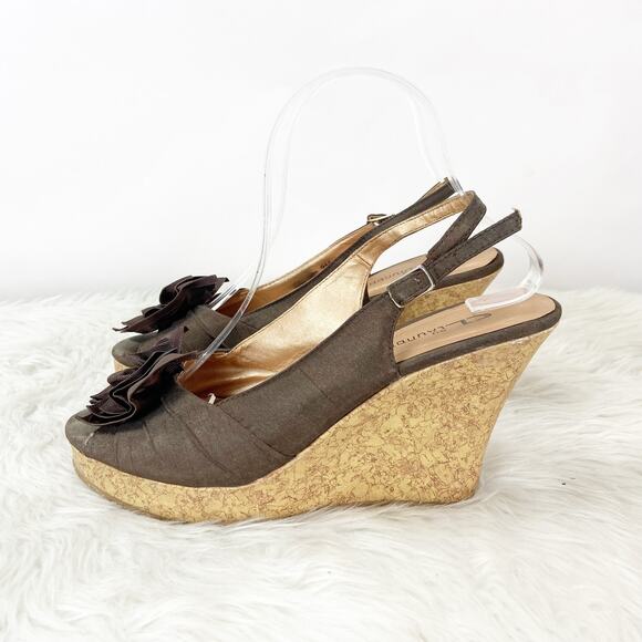 2/$30 CL by Laundry 9 M Womens Brown Ilena Slingback Flower Peep Toe Cork Wedges - Picture 5 of 12